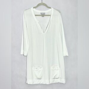 Soft Surroundings White Front Pockets Hippie Tunic Top Shirt Large